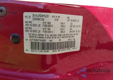 2005 Chrysler Pt Cruiser Touring from USA, damaged, VIN 3C4FY58B45T640602